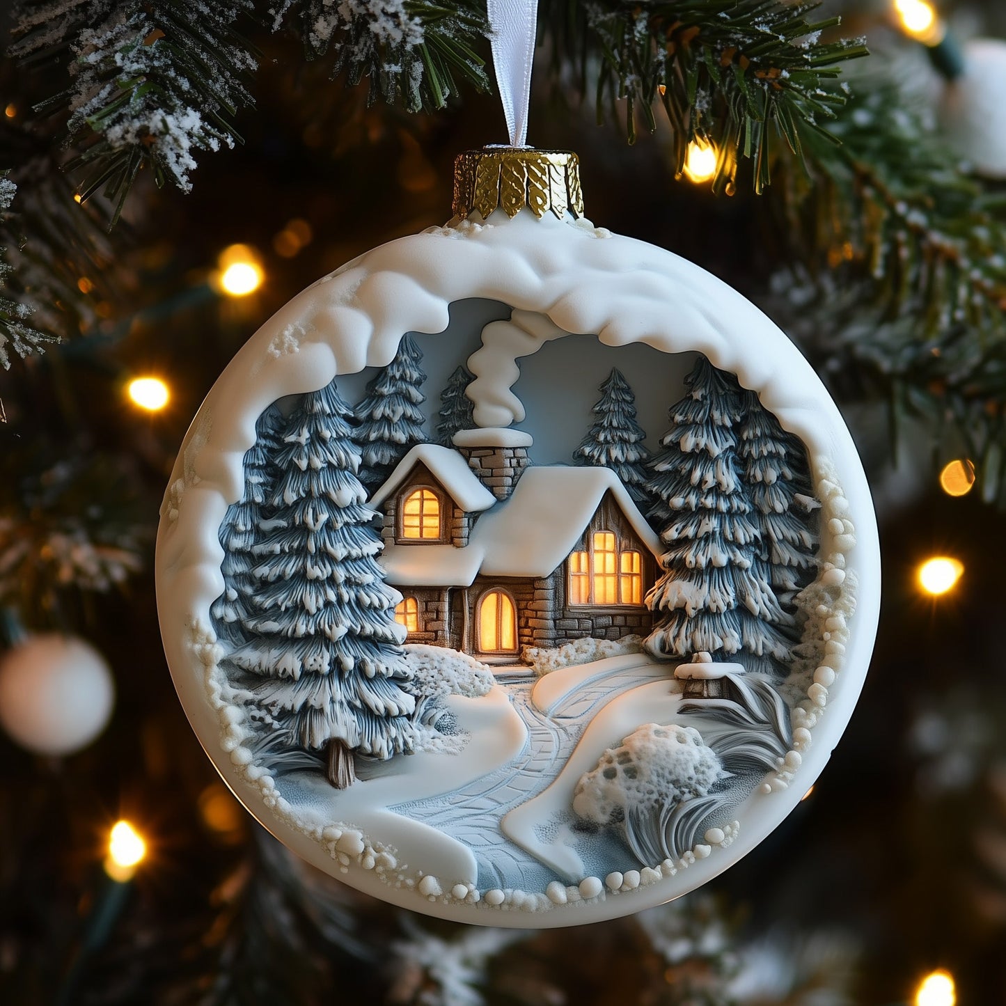 Snowy Village Ceramic Ornament GFSPNT19