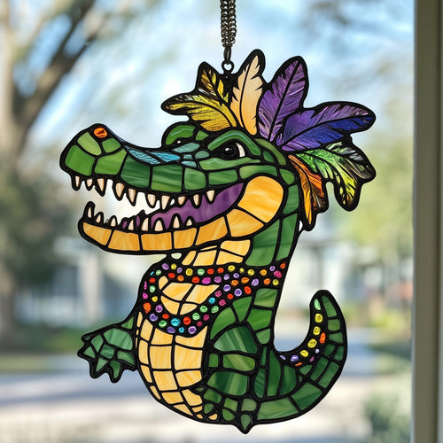 Mardi Gras Alligator Stained Glass Suncatcher GFTOAB4085
