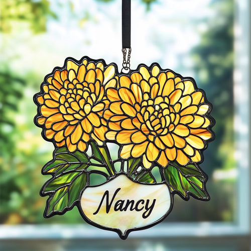 Custom Name Chrysanthemum Gift For Mother Suncatcher GFTOAB5043