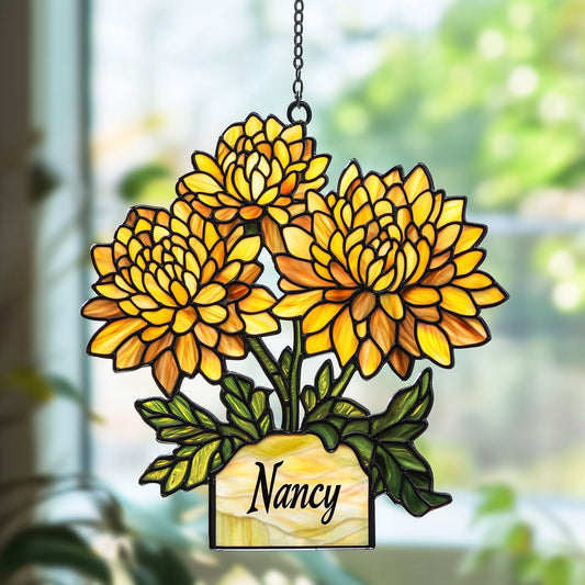 Custom Name Chrysanthemum Gift For Mother Suncatcher GFTOAB5045
