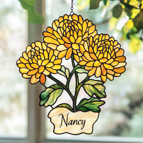 Custom Name Chrysanthemum Gift For Mother Suncatcher GFTOAB5046
