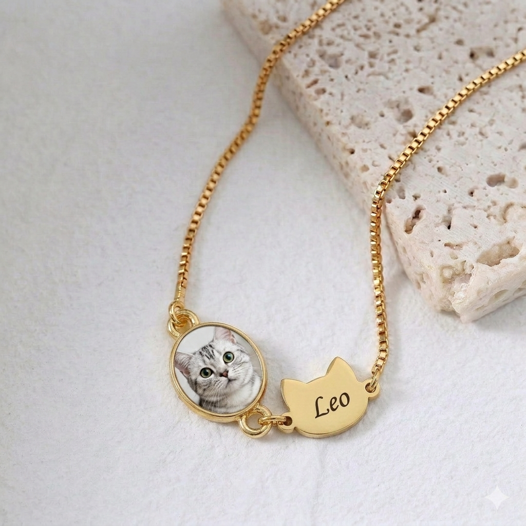 Personalized Pet Photo Bracelet - Gift For Dog And Cat Lover - Custom Photo & Name Engraving