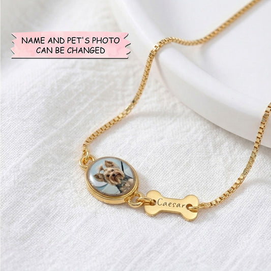 Personalized Pet Photo Bracelet - Gift For Dog And Cat Lover - Custom Photo & Name Engraving GFTOMA10746