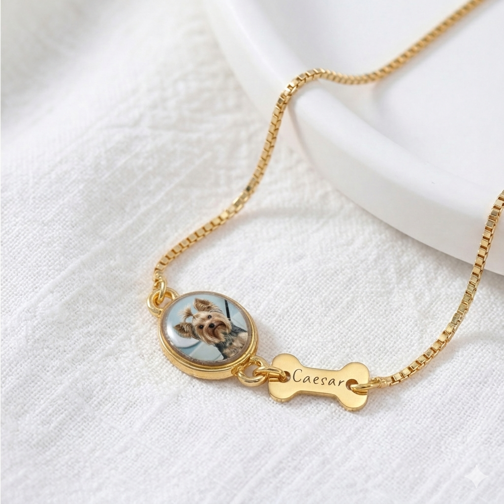 Personalized Pet Photo Bracelet - Gift For Dog And Cat Lover - Custom Photo & Name Engraving
