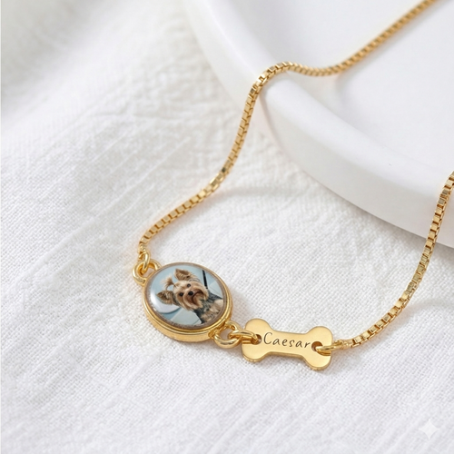 Personalized Pet Photo Bracelet - Gift For Dog And Cat Lover - Custom Photo & Name Engraving
