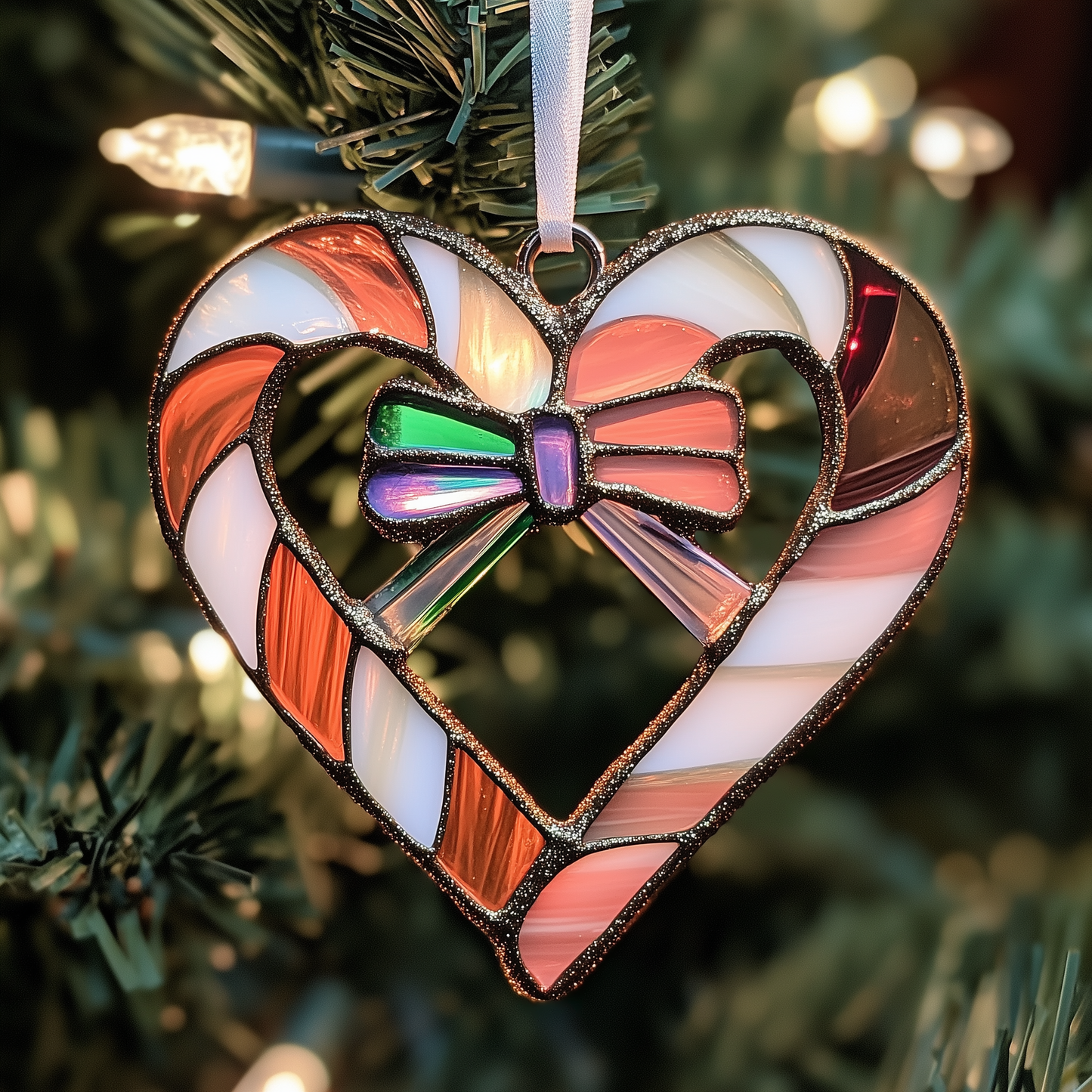 Love Symbol Rainbow Candy Canes Mica Ornament GFTOAB1295