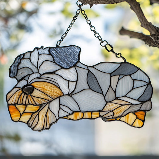 Sleepy Schnauzer Stained Glass Suncatcher GFTOAB3867