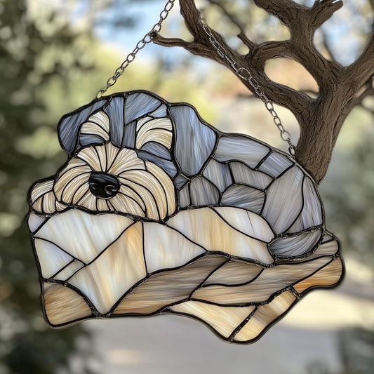 Sleepy Schnauzer Stained Glass Suncatcher GFTOAB3868