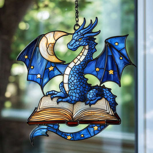 Bookish Dragon Stained Glass Suncatcher GFTOAB3962