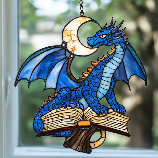 Bookish Dragon Stained Glass Suncatcher GFTOAB3963