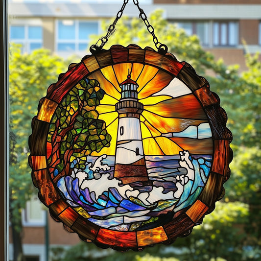 Sunlit Lighthouse Stained Glass Suncatcher GFTOAB4070