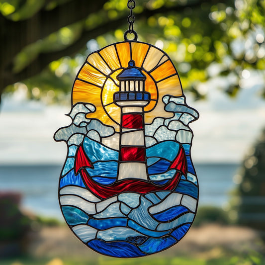 Nautical Lighthouse Stained Glass Suncatcher GFTOAB4074