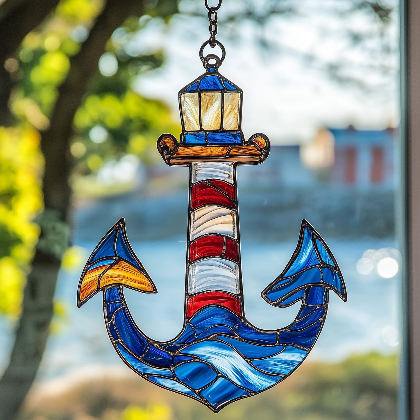 Nautical Lighthouse Stained Glass Suncatcher GFTOAB4075