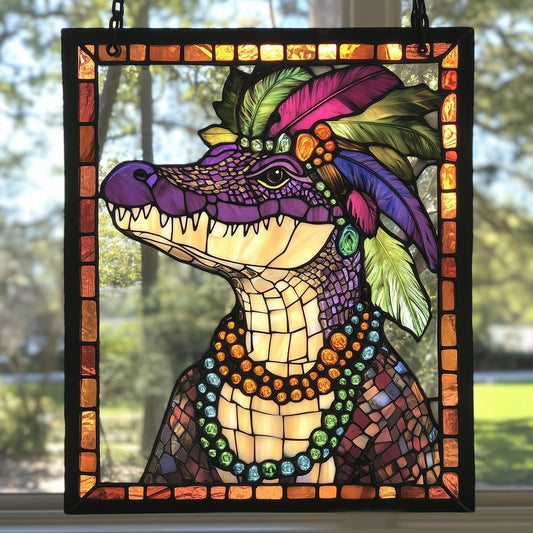 Mardi Gras Alligator Stained Glass Suncatcher GFTOAB4082