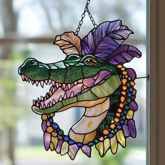 Mardi Gras Alligator Stained Glass Suncatcher GFTOAB4083