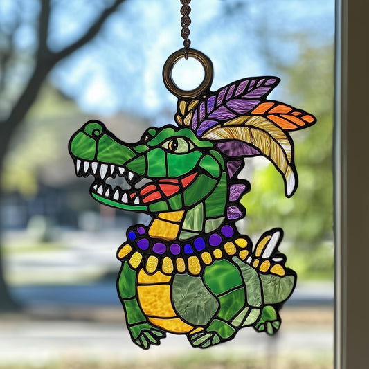 Mardi Gras Alligator Stained Glass Suncatcher GFTOAB4084