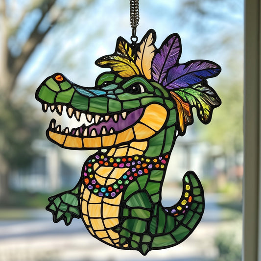 Mardi Gras Alligator Stained Glass Suncatcher GFTOAB4085