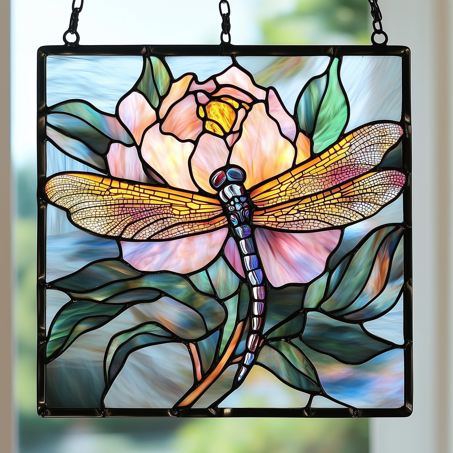 Peonies in Flight Window Hanging Suncatcher GFTOAB4291