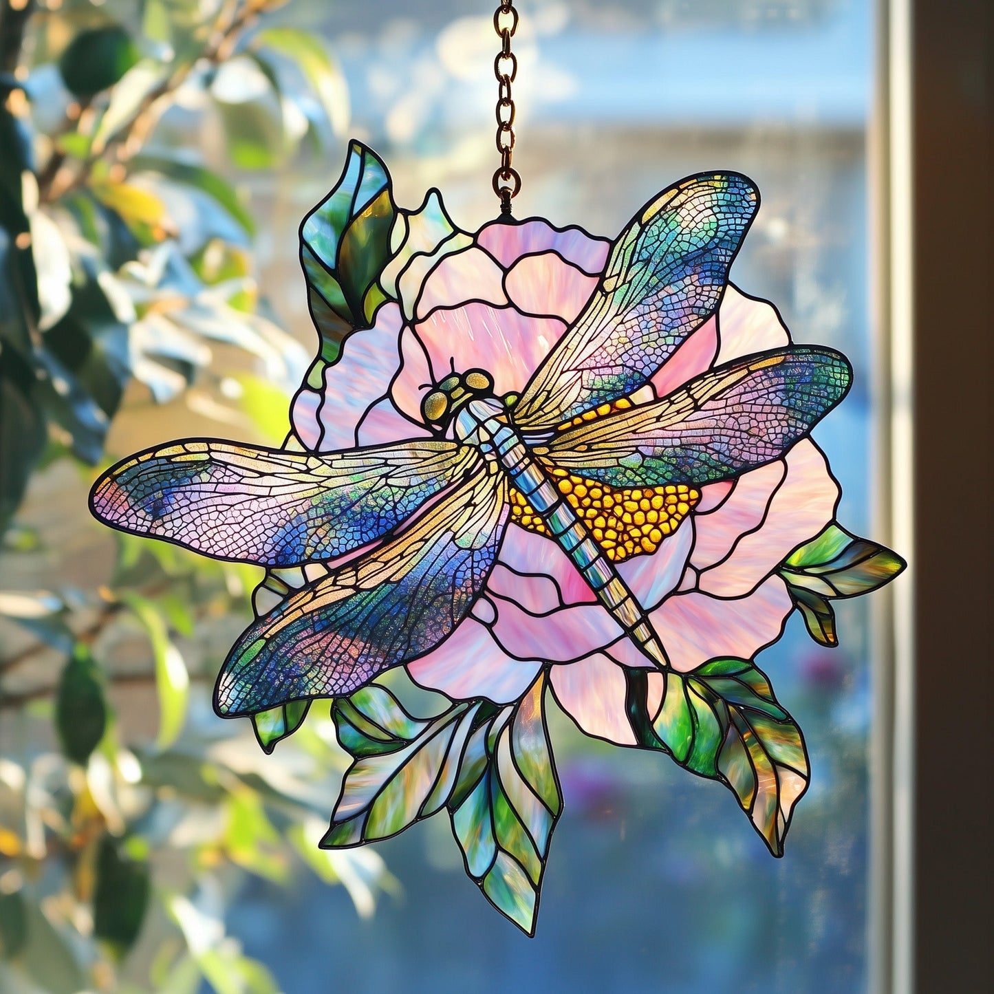 Dragonfly in Peony Garden Window Hanging Suncatcher GFTOAB4292