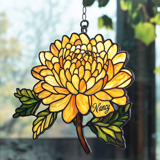 Custom Name Chrysanthemum Gift For Mother Suncatcher GFTOAB5039