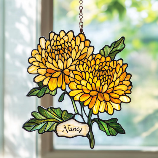 Custom Name Chrysanthemum Gift For Mother Suncatcher GFTOAB5041