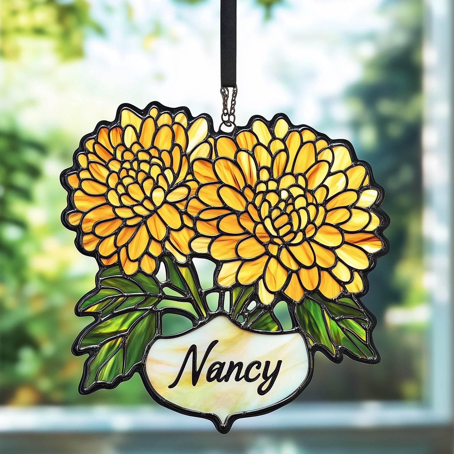 Custom Name Chrysanthemum Gift For Mother Suncatcher GFTOAB5043