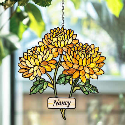 Custom Name Chrysanthemum Gift For Mother Suncatcher GFTOAB5044