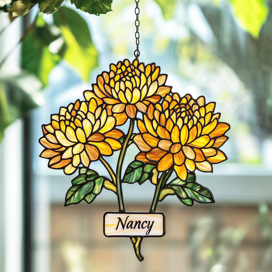 Custom Name Chrysanthemum Gift For Mother Suncatcher GFTOAB5044