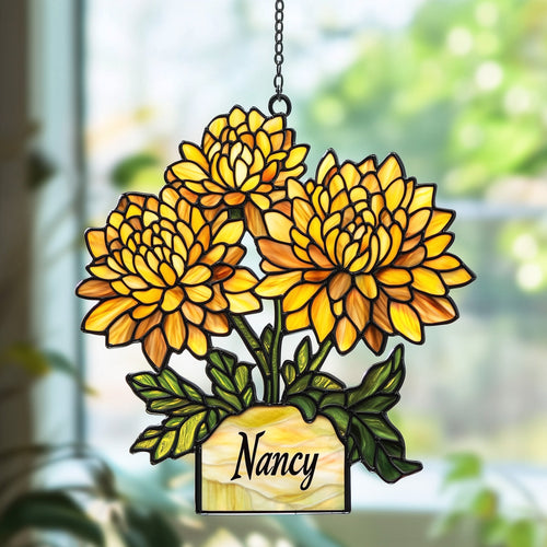 Custom Name Chrysanthemum Gift For Mother Suncatcher GFTOAB5045