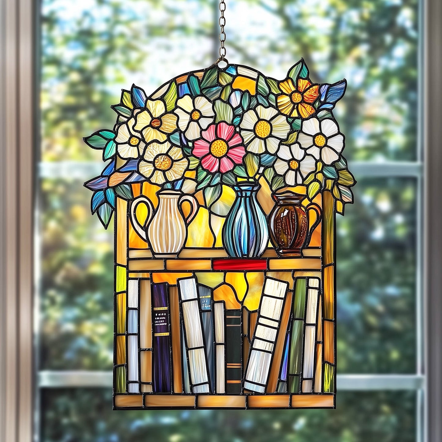 Library Bookshelf Window Hanging Suncatcher GFTOAB5051