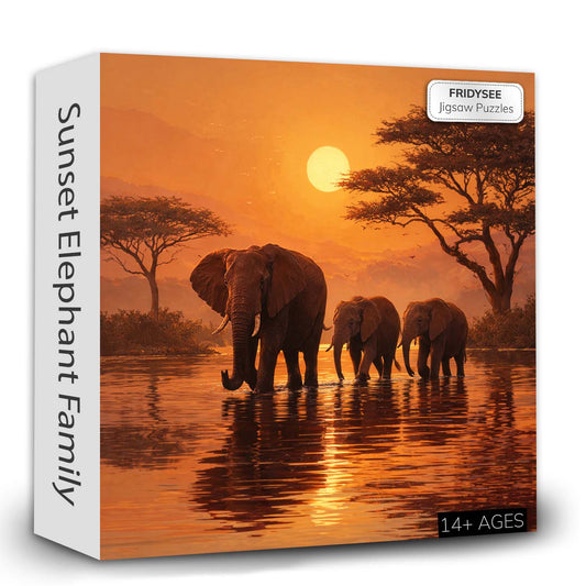 Sunset Elephant Family Jigsaw Puzzles GFTOHD14230