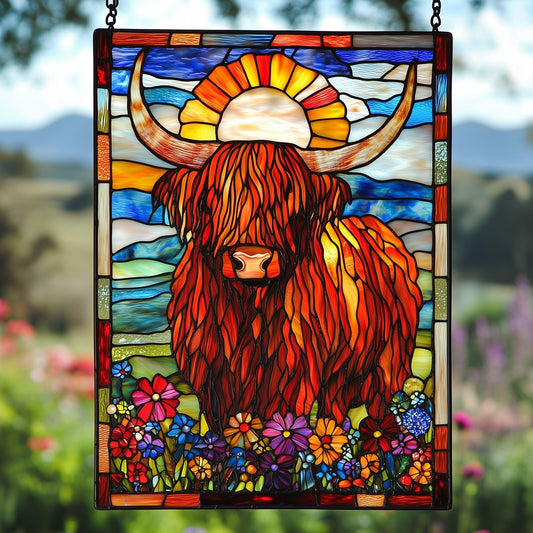 Highland Cow Spirit Stained Glass Suncatcher GFTOHD3892