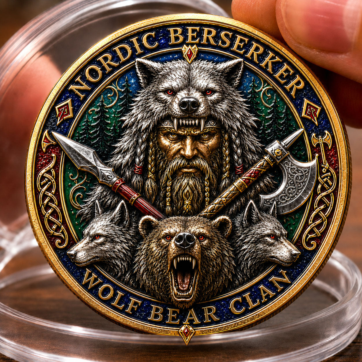 Nordic Berserker Wolf Bear Clan Commemorative Coin GFTOHNL1628
