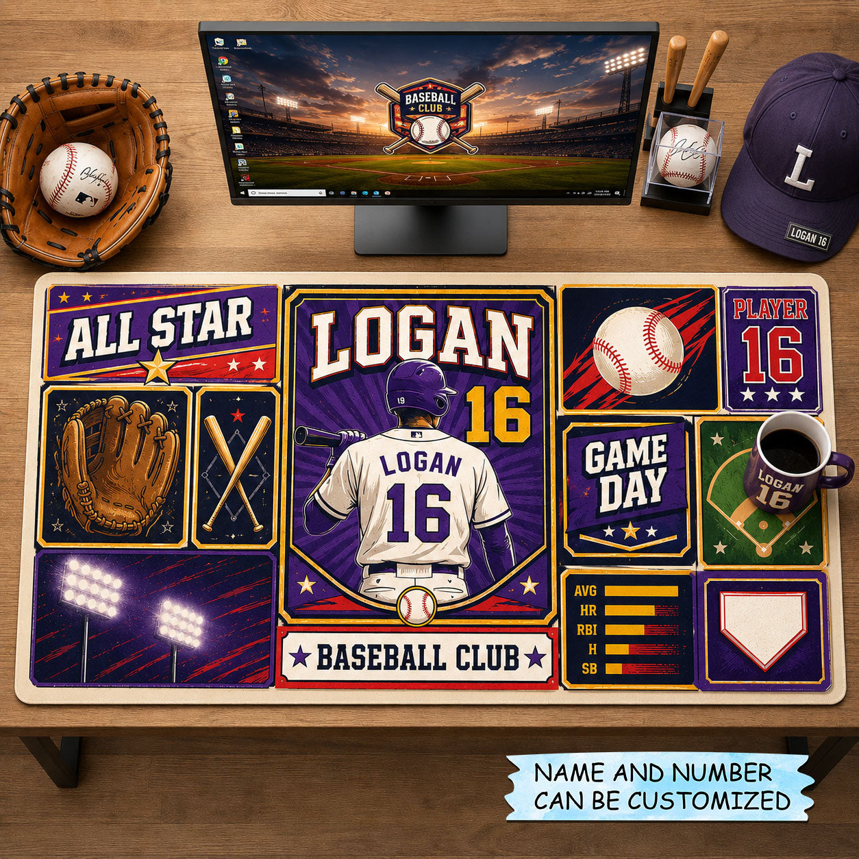 Personalized Baseball All Star Desk Mat QTCUZ GFTOHNL1814