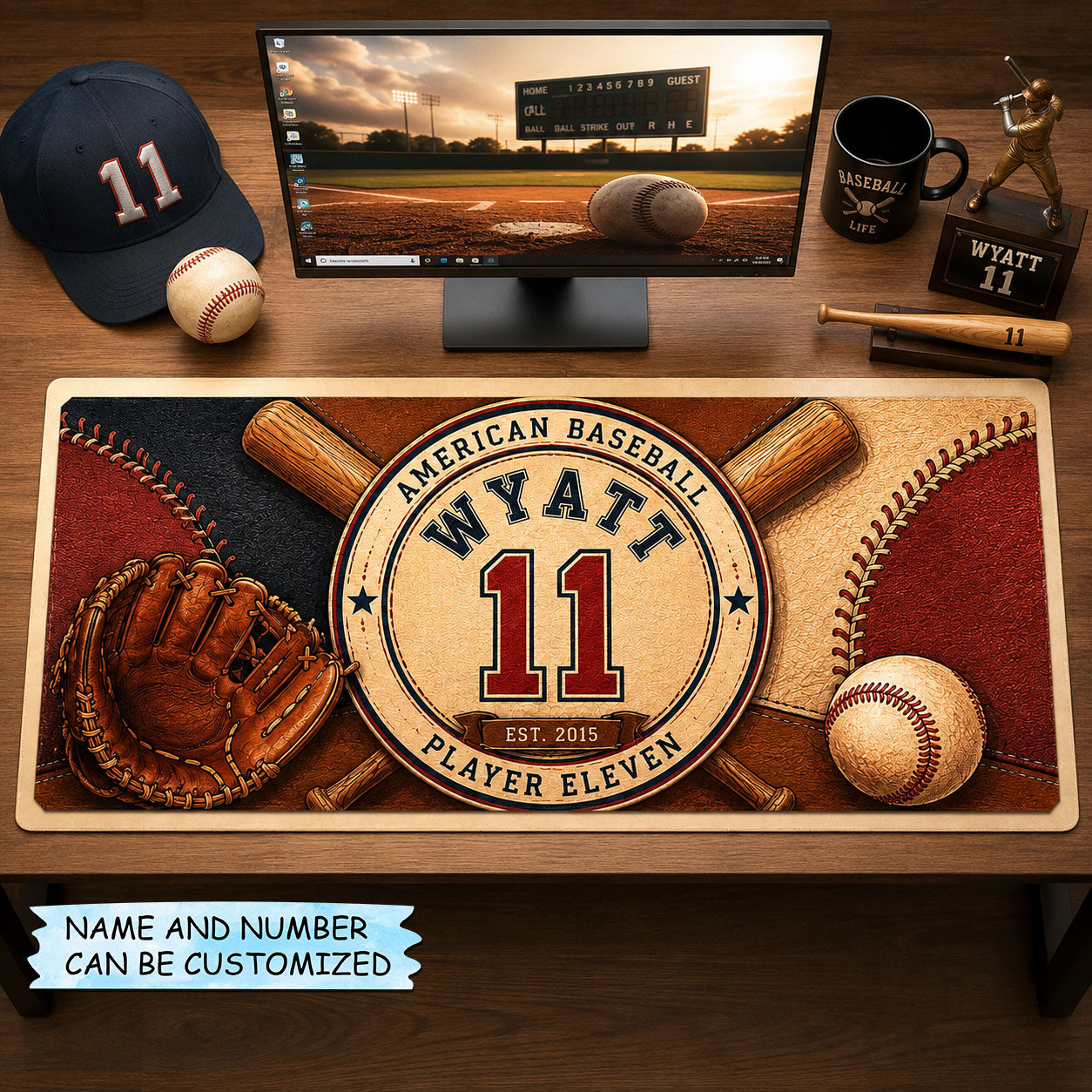 Personalized Baseball Vintage Desk Mat QTCUZ GFTOHNL1815