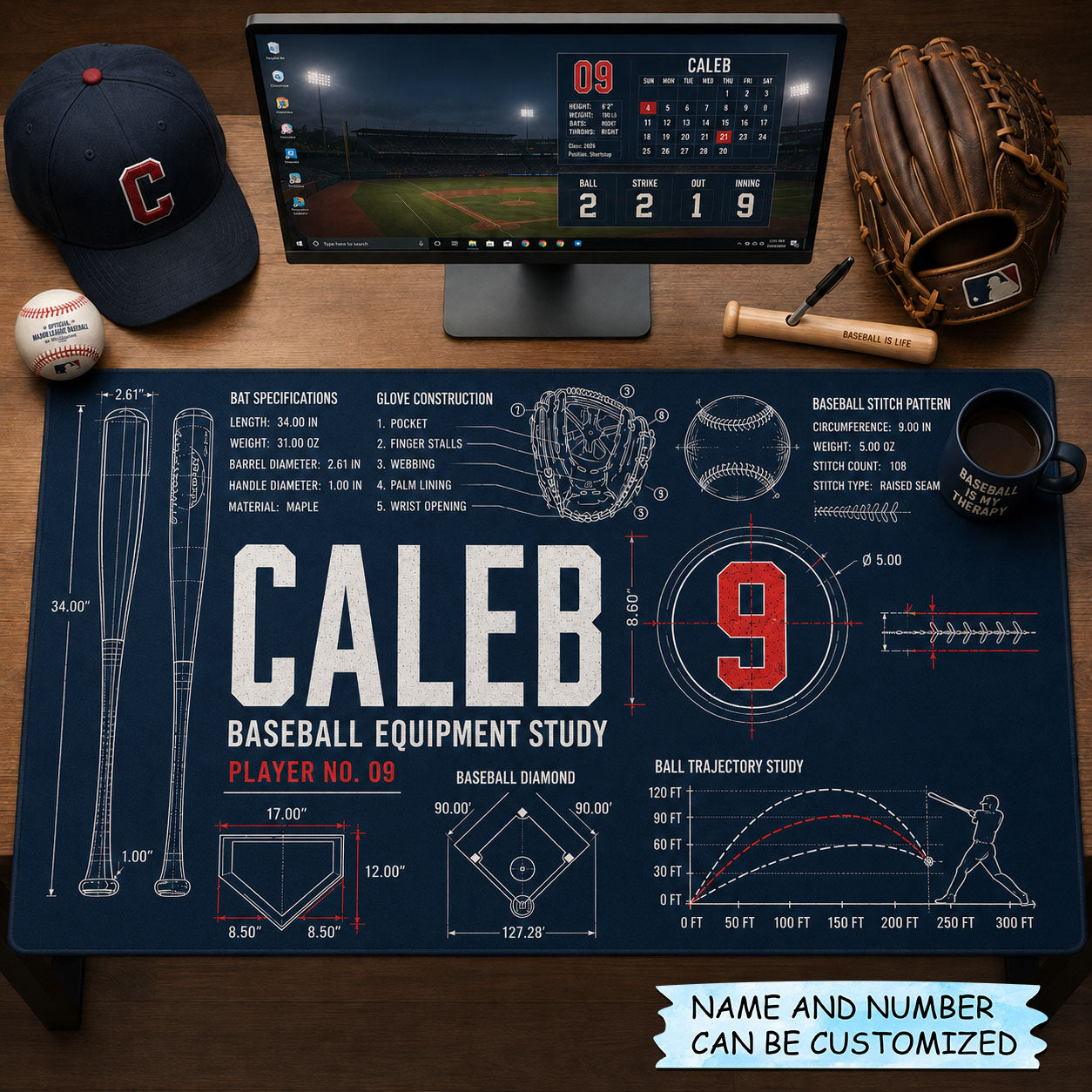 Personalized Baseball Blueprint Desk Mat QTCUZ GFTOHNL1817