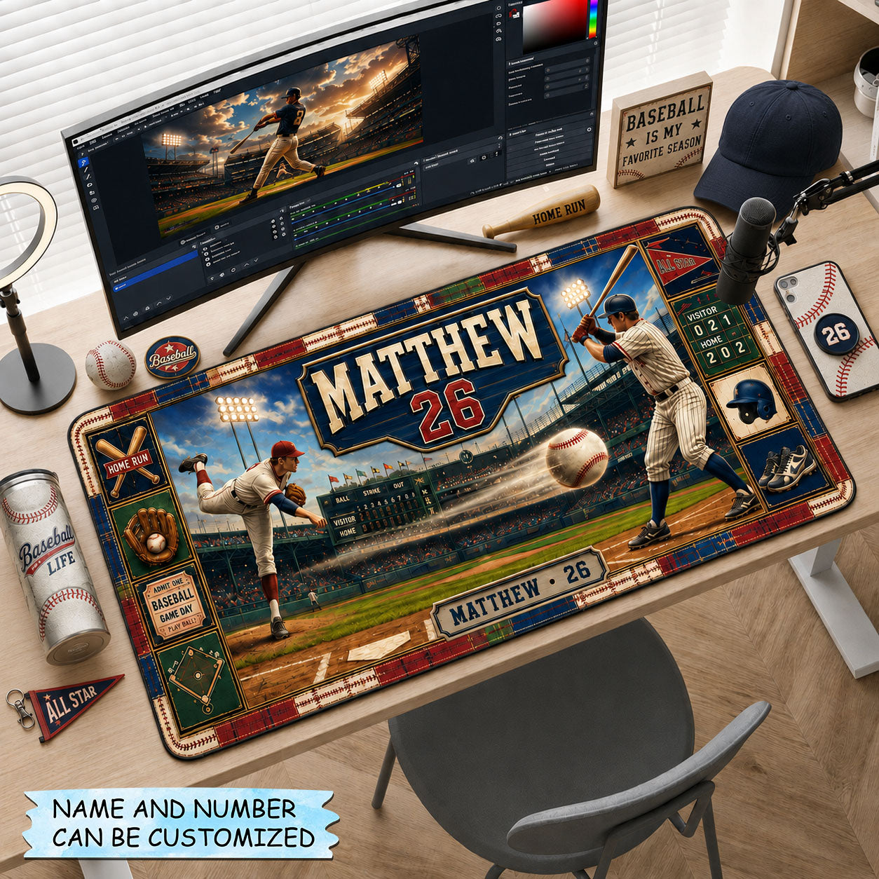 Personalized Baseball Pitching Showdown Desk Mat QTCUZ GFTOHNL1819