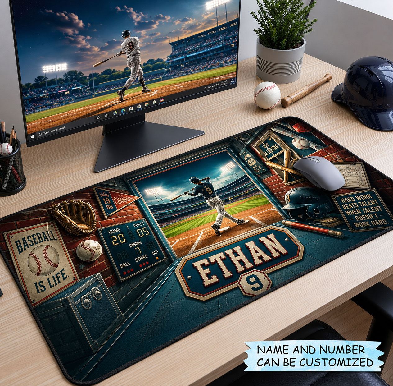 Personalized Baseball Dugout Champion Desk Mat QTCUZ GFTOHNL1823