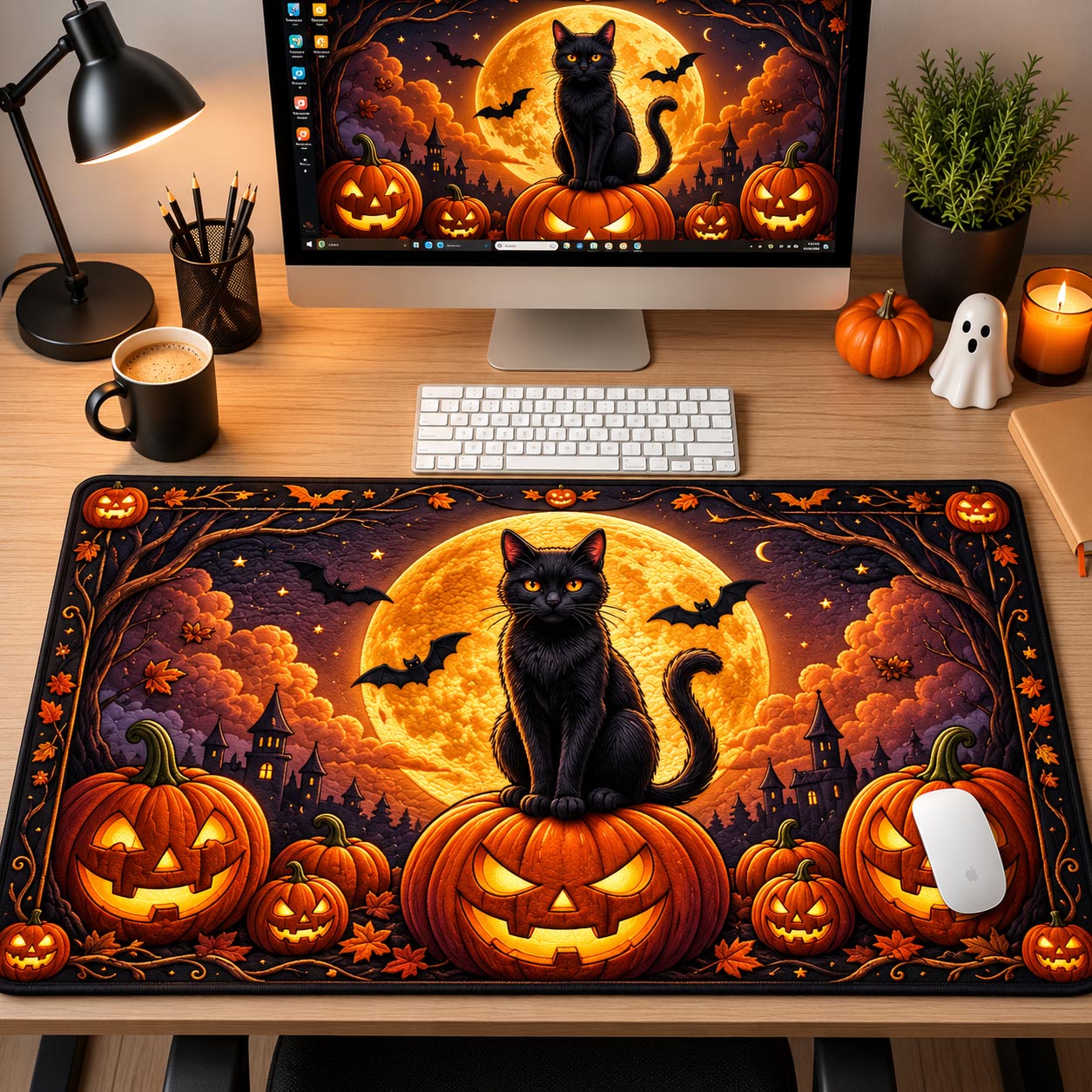 Halloween Black Cat Pumpkin Desk Mat GFTOLAN1366