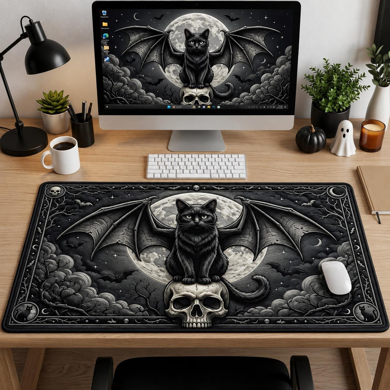 Gothic Black Cat Skull Desk Mat GFTOLAN1369