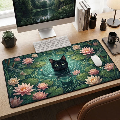 Black Cat In Pond Desk Mat GFTOPND1355