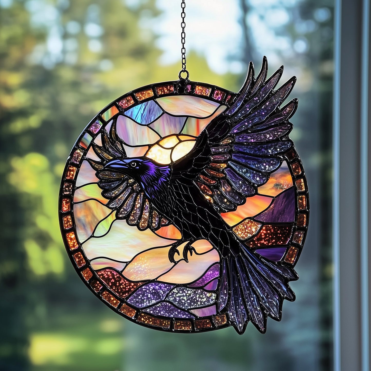 Mystic Raven Stained Glass Suncatcher GFTOTP5066