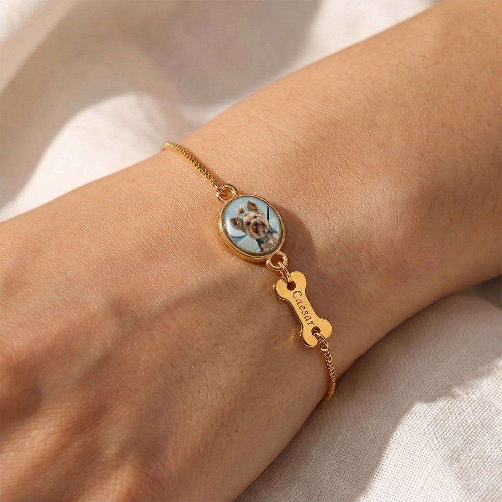 Personalized Pet Photo Bracelet - Gift For Dog And Cat Lover - Custom Photo & Name Engraving